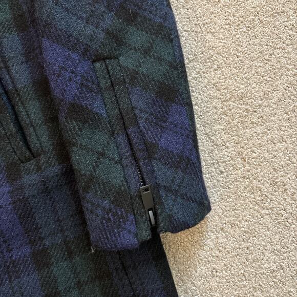 J. Crew Black Watch Tartan Wool Blue and Green Plaid Zip Up Winter Coat Size 0 - Picture 4 of 11
